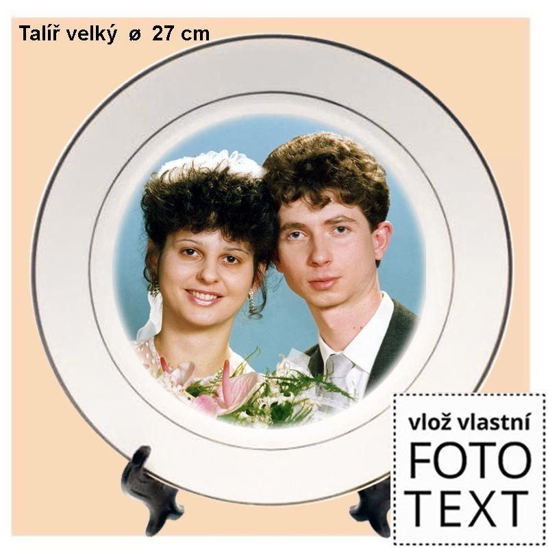 Talíř velký s vlastním potiskem dekorovaný (zlatý okraj)