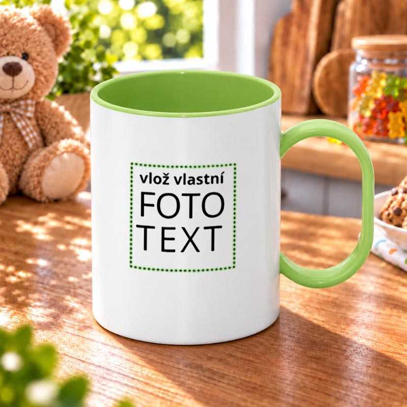 Hrnek se zeleným vnitřkem a uchem plastovy
