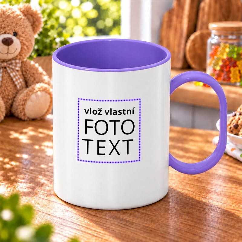Hrnek s fialovým vnitřkem a uchem plastovy