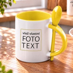 Hrnek se lžičkou žlutý,...