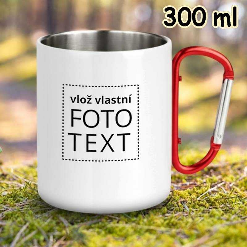 Nerezový hrnek bílý s uchem ČERVENÁ karabina