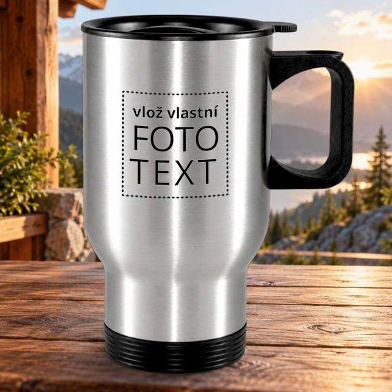 Stříbrný termohrnek nerez-plastové ucho 450 ml