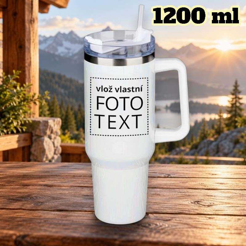 Bílý termohrnek nerez celokovový 1200 ml