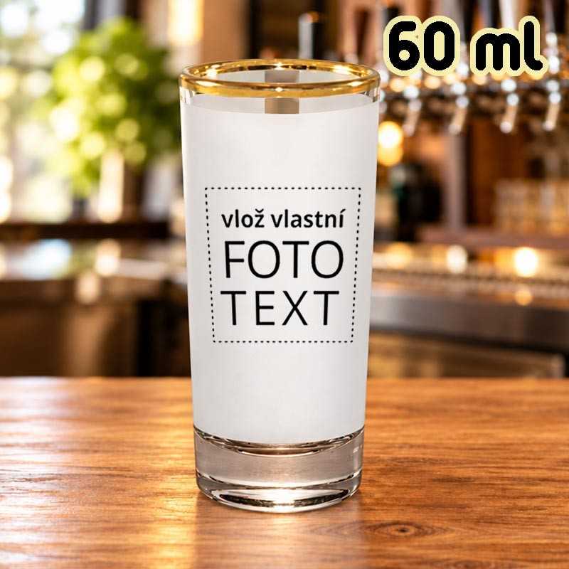 Štamrle 60 ml skleněná se zlatým proužkem, fotkou