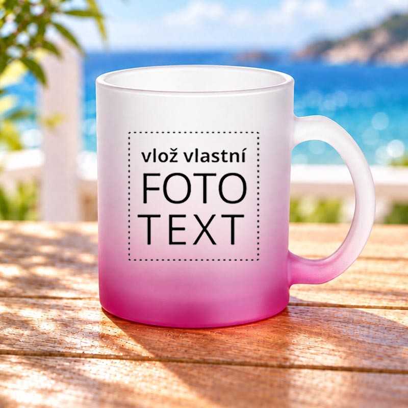 Hrnek skleněný matný, fialový 0,3L, s vlastním potiskem.