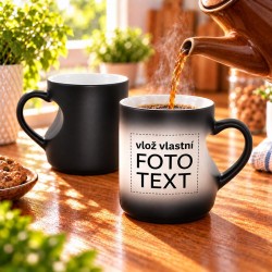 Hrnek magick&yacute;, svl&eacute;kac&iacute;, s uchem srdce s vlastn&iacute; fotkou, potiskem, 300ml