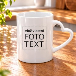 Hrnek s uchem ve tvaru srdce, keramick&yacute;,s vlastn&iacute;m potiskem