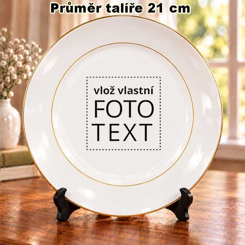 Talíř s vlastním potiskem dekorovaný (zlatá linka)
