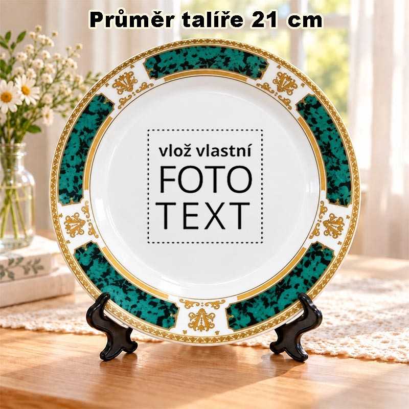 Talíř s vlastním potiskem dekorovaný (Zlatozelený)